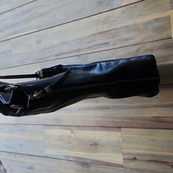 Stella & Dot Black Leather Purse Shoulder Bag Snakeskin Detail Sides - Picture 5 of 17